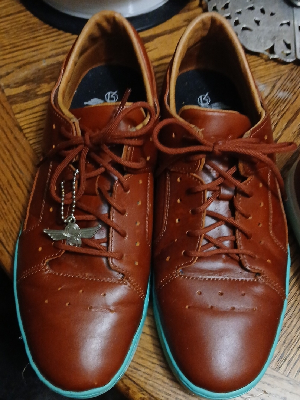 Creative Recreation  Brown Leather Sneakers with Turquoise Sole, Sz.8.5